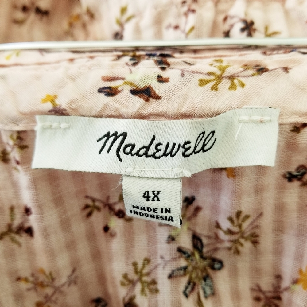 Madewell Mauve Pink Bouquet Floral Sophia Long Puff Sleeve Peasant Top 4X - Picture 3 of 8